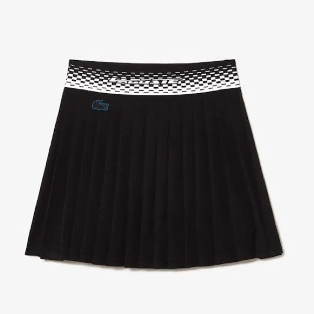 NWT Lacoste Pleated Tennis Skirt Black White Green Logo Waistband 38 / 8 Small_2